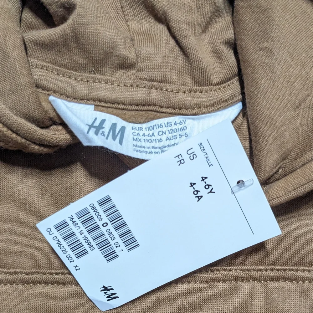 H&M Kid’s Sweatshirt Hoodie Unisex Boy Girl 5 Brown Fleece Pullover Neutral